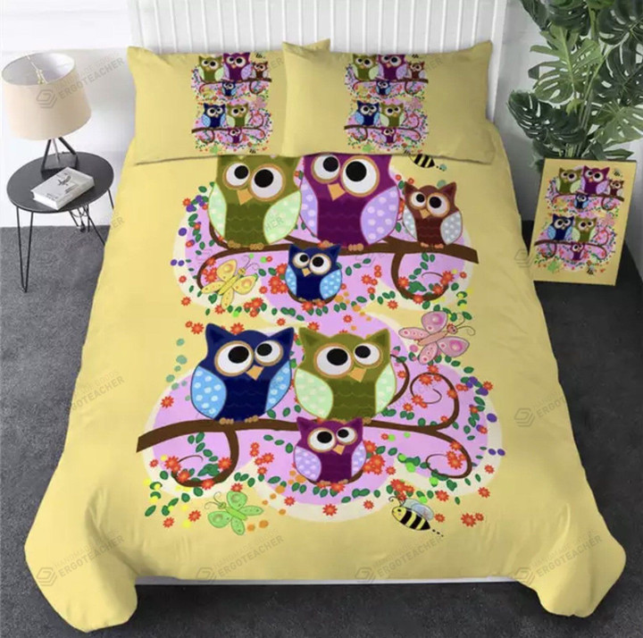 Cartoon Owls Pattern Bed Sheets Duvet Cover Bedding Sets