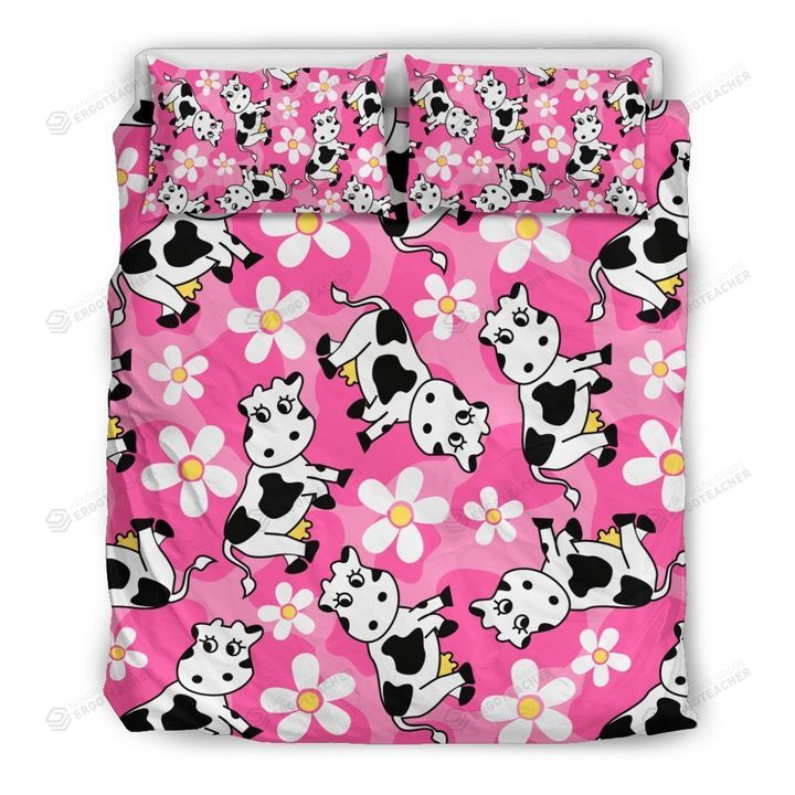 Pink Cartoon Cow Pattern  Bed Sheet Duvet Cover Bedding Sets