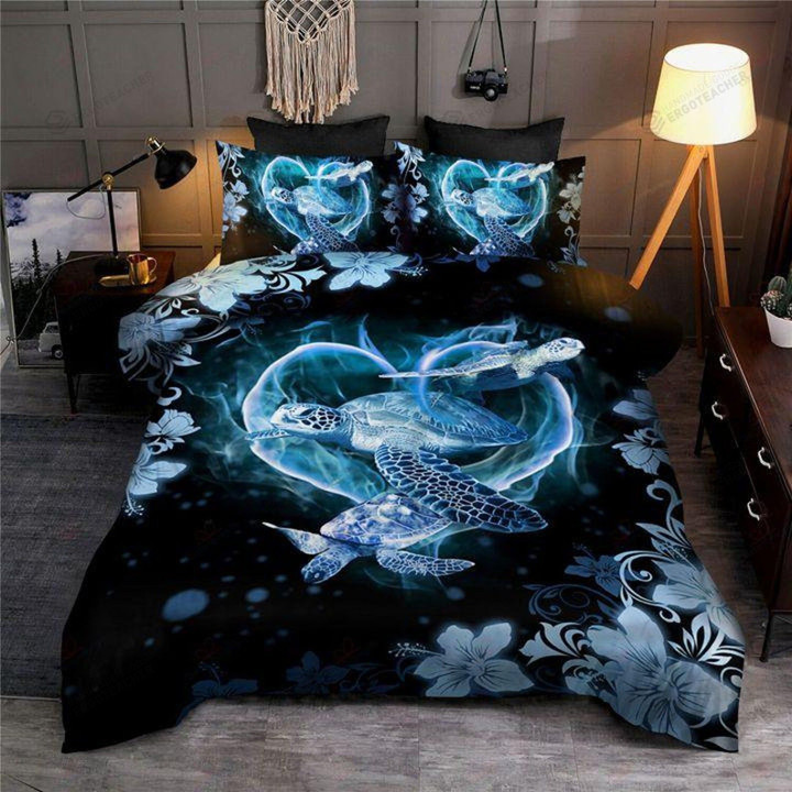 Blue Turtle Hibiscus Pattern Bed Sheets Duvet Cover Bedding Sets