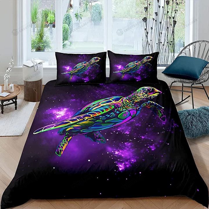 Turtle With Galaxy Background Bed Sheets Duvet Cover Bedding Sets