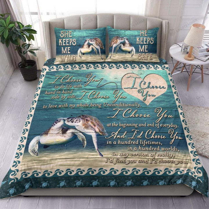 Turtle I Choose You Green Bed Sheet Duvet Cover Bedding Sets