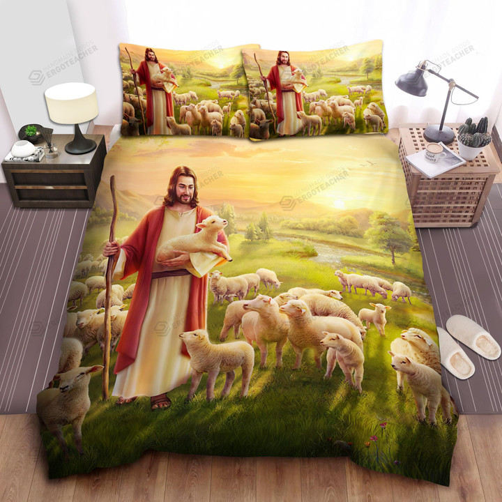 Jesus In His Garden Bed Sheets Spread  Duvet Cover Bedding Sets