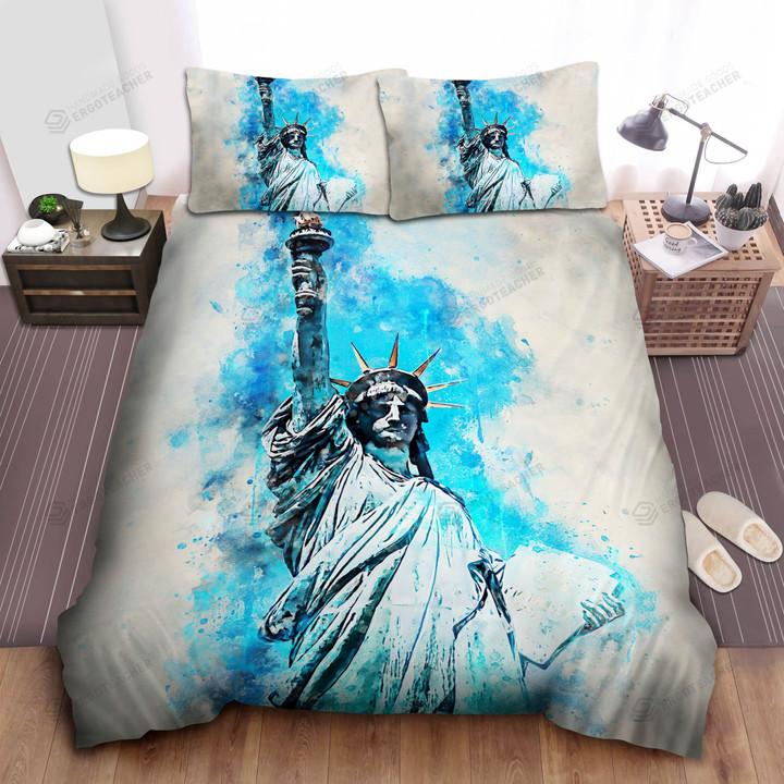 Statue Of Liberty New York In Watercolour Bed Sheets Spread  Duvet Cover Bedding Sets