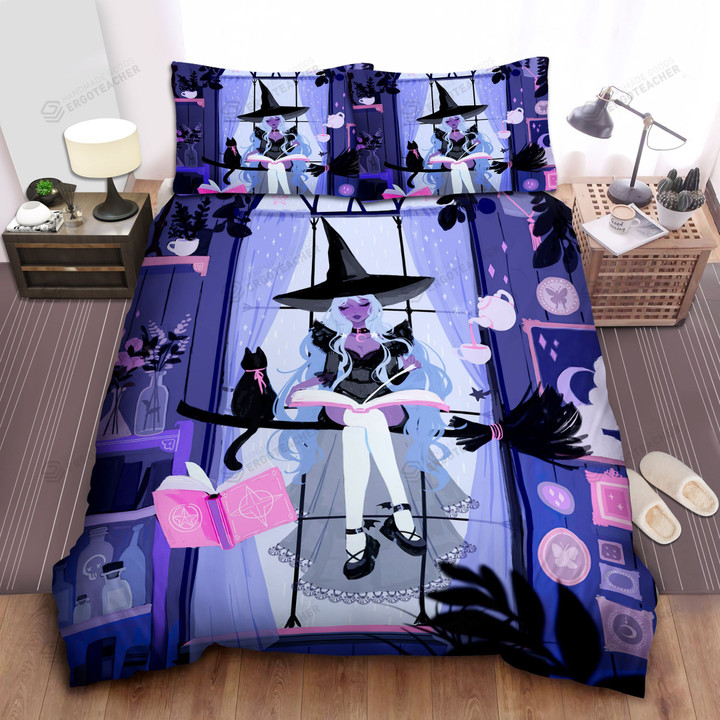 Witch Reading Book By The Window Bed Sheets Spread  Duvet Cover Bedding Sets