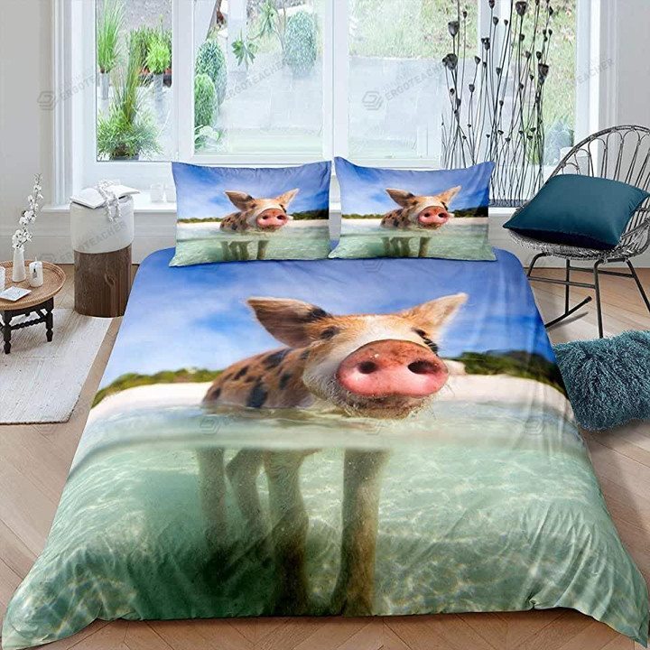 Pig Swimming Bed Sheet Duvet Cover Bedding Sets