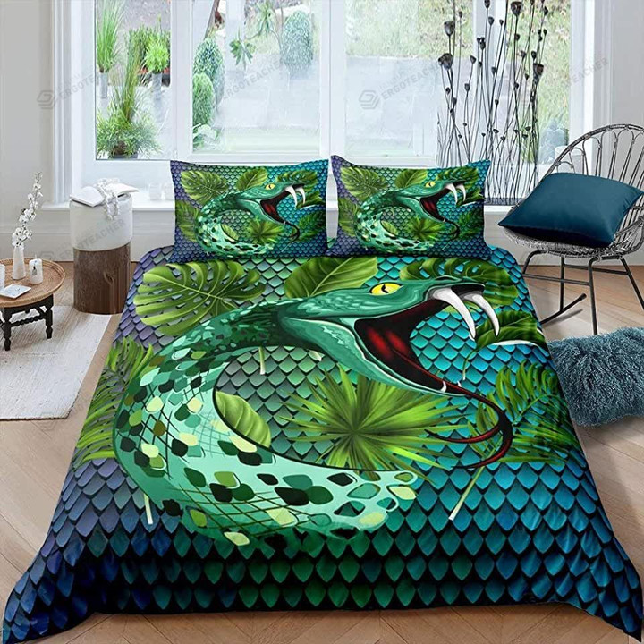 Snake With Palm Tree Leaves Bed Sheet Duvet Cover Bedding Sets