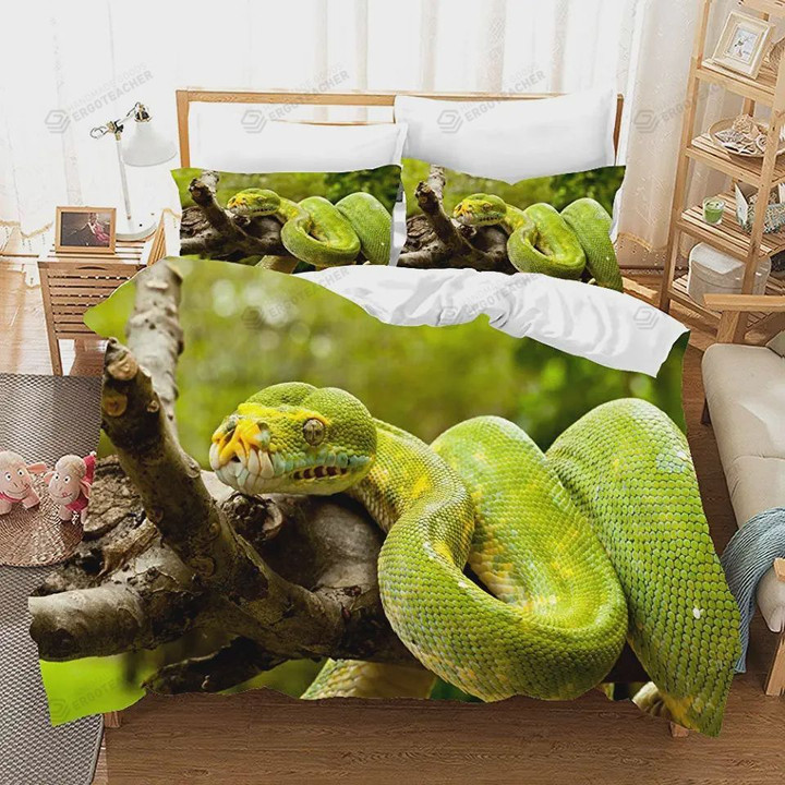 3D Green Python Bed Sheet Duvet Cover Bedding Sets