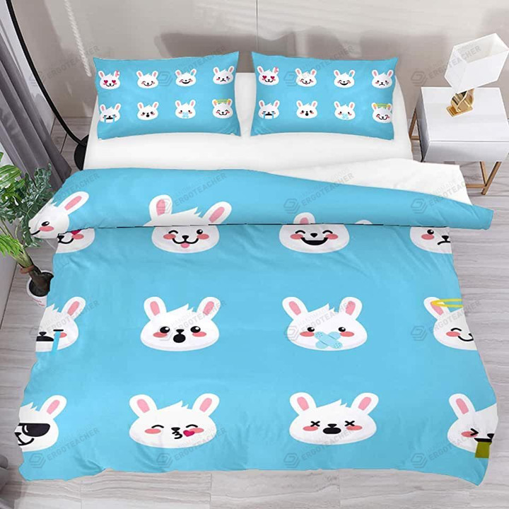 Cute Rabbit Pattern Blue Bed Sheet Duvet Cover Bedding Sets