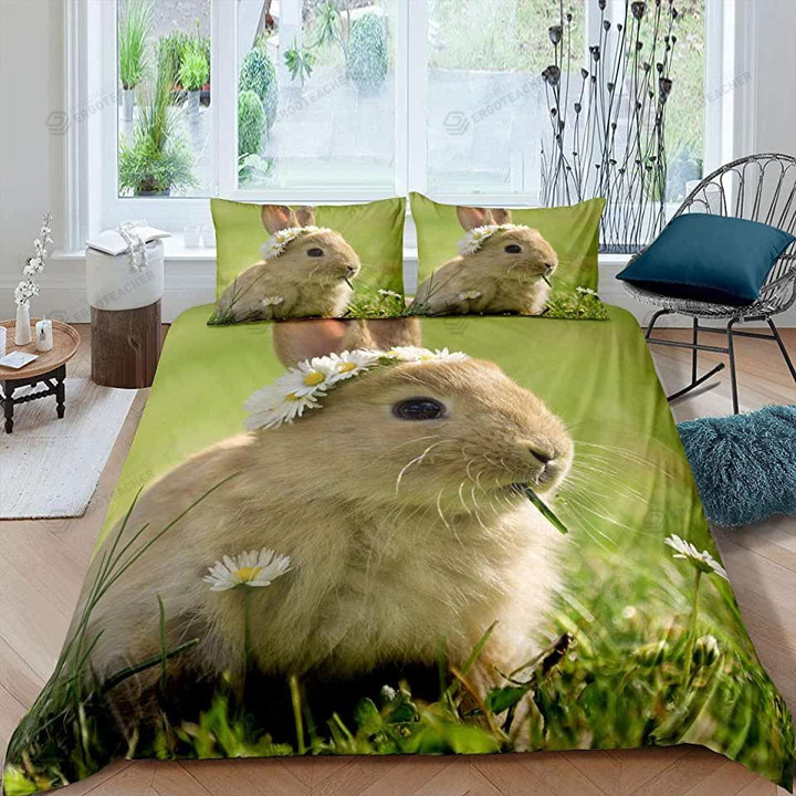 Rabbit Daisy Flower Bed Sheet Duvet Cover Bedding Sets