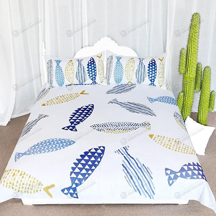 Fish Drawing Pattern Bed Sheets Duvet Cover Bedding Sets