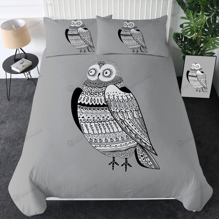 Grey Owl Pattern Bed Sheets Duvet Cover Bedding Sets