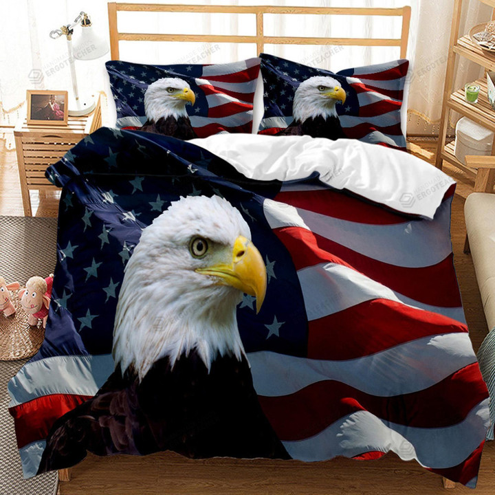 Bald Eagle And American Flag Bed Sheets Duvet Cover Bedding Sets