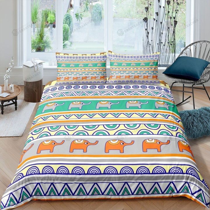 Boho Elephant Print Pattern Bed Sheets Duvet Cover Bedding Sets