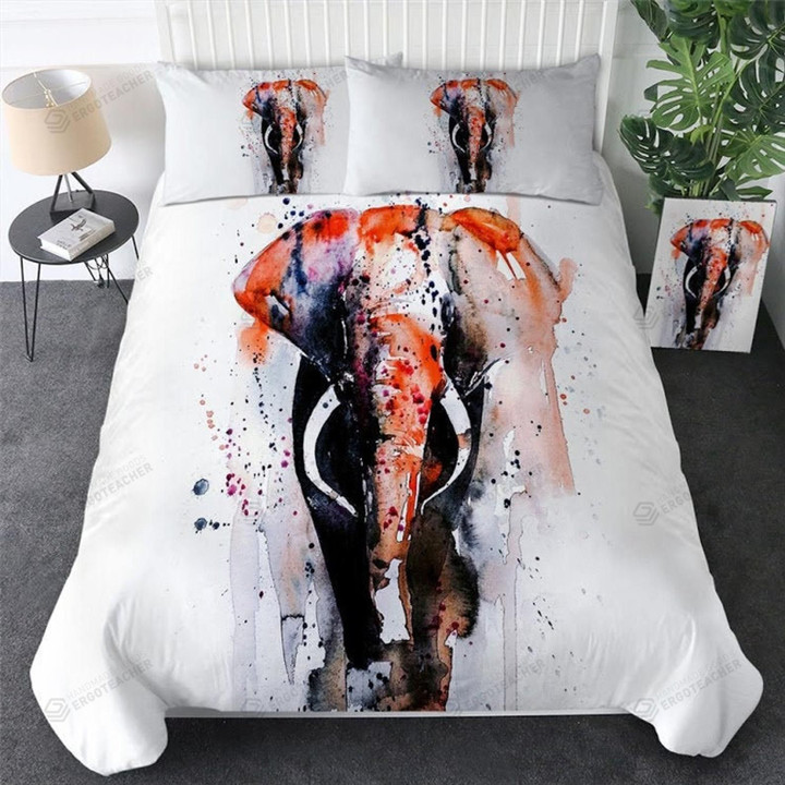 Orange Watercolor Elephant Bed Sheets Duvet Cover Bedding Sets