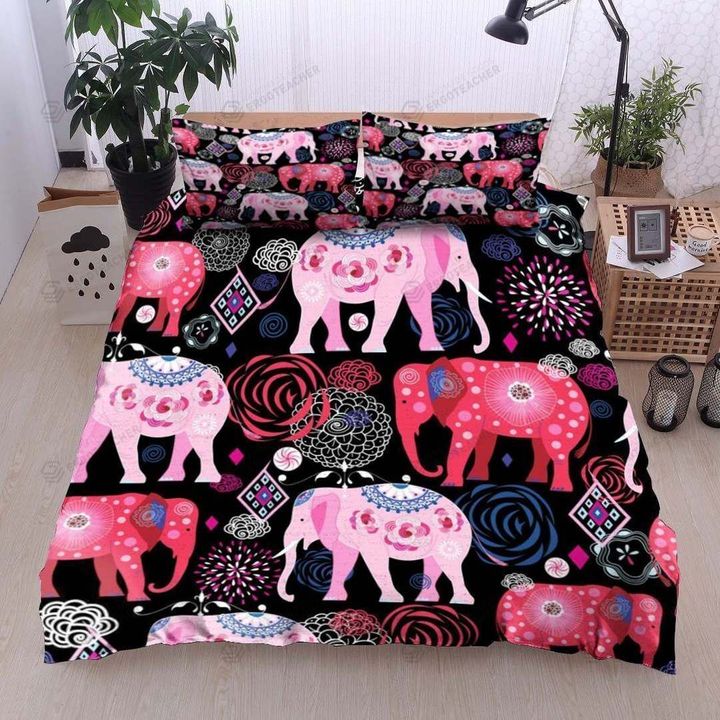 Pink Elephant Pattern Bed Sheets Duvet Cover Bedding Sets