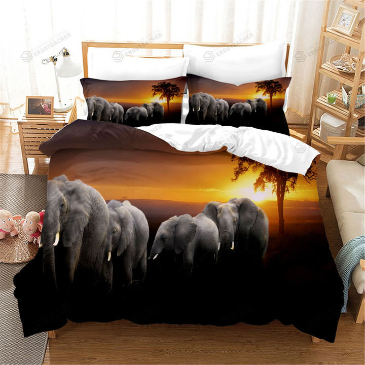 Elephants Sunset Bed Sheets Duvet Cover Bedding Sets