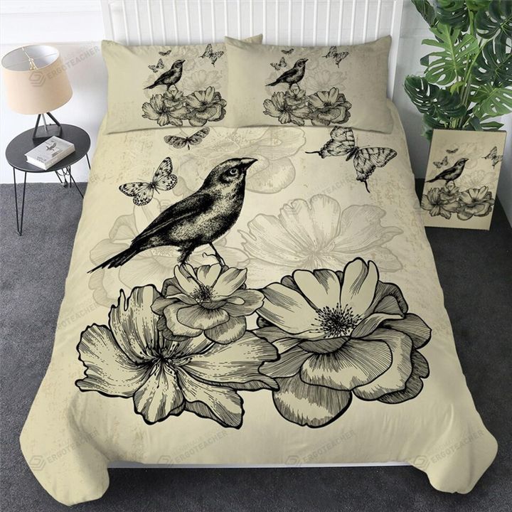 Butterfly Bird And Floral Pattern Bed Sheets Duvet Cover Bedding Sets
