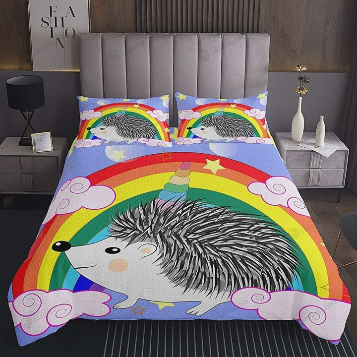 Hedgehog And Rainbow Bed Sheets Duvet Cover Bedding Sets