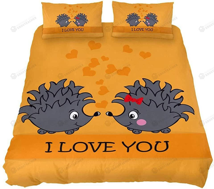 Funny Cartoon Hedgehog Couple  I Love You Bed Sheets Duvet Cover Bedding Sets