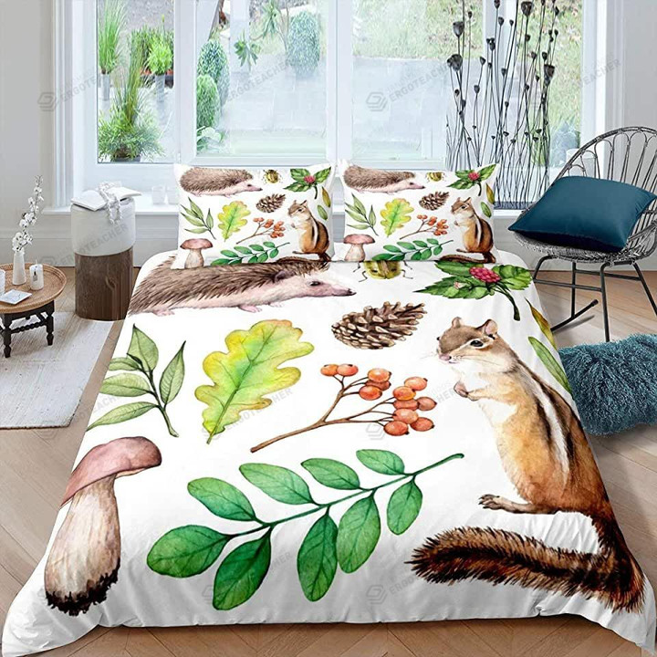 Squirrel And Hedgehog Pattern Bed Sheets Duvet Cover Bedding Sets