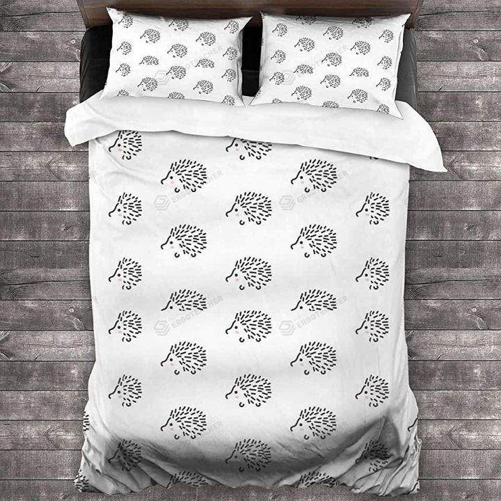 Hedgehog Pattern White Bed Sheets Duvet Cover Bedding Sets