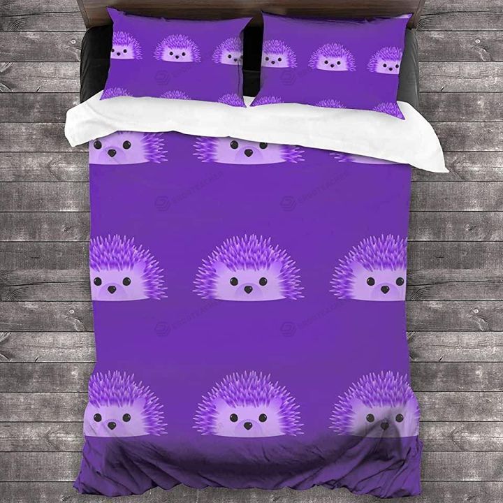 Cute Hedgehog Purple Bed Sheets Duvet Cover Bedding Sets