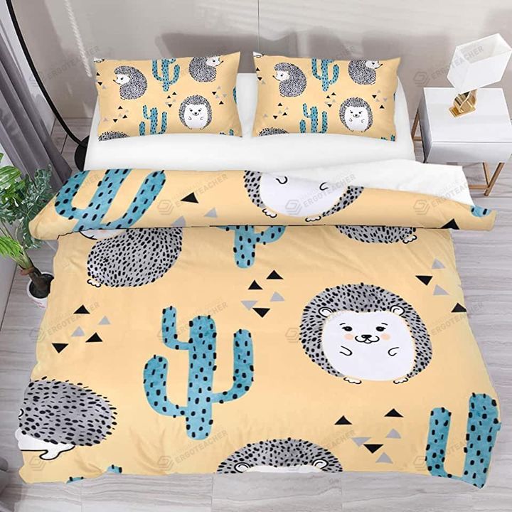 Cute Hedgehog And Cactus Bed Sheets Duvet Cover Bedding Sets