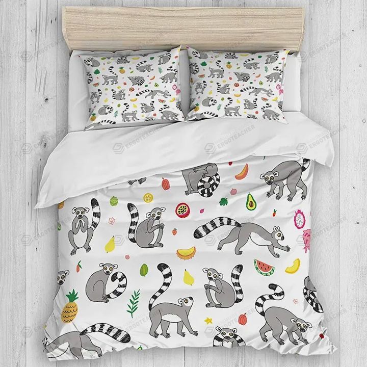 Lemur With Tropical Fruits Pattern Bed Sheets Duvet Cover Bedding Sets