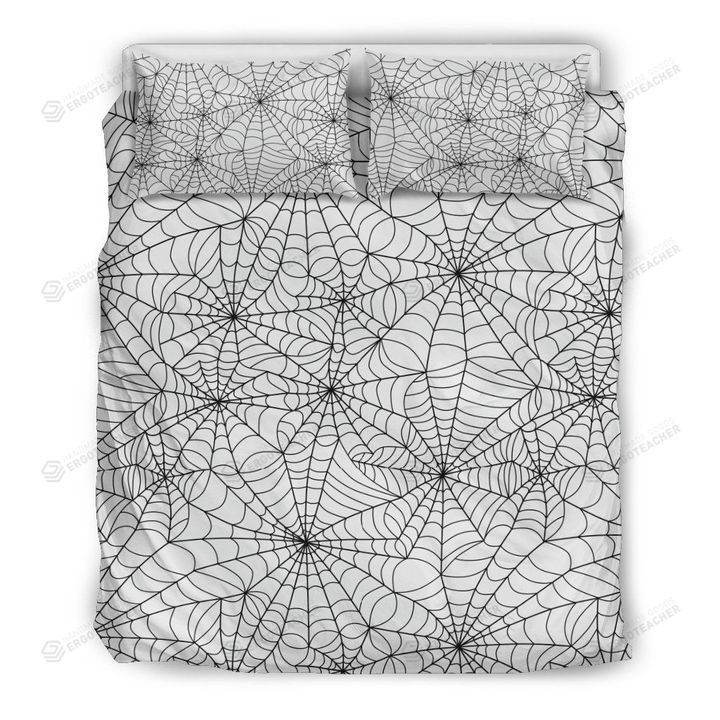 White Spider Cobweb Pattern Print Bed Sheets Duvet Cover Bedding Sets