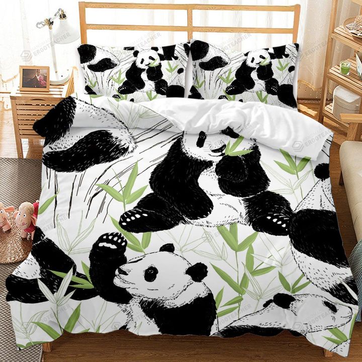 Panda Eating Bamboo Leaves Bed Sheets Duvet Cover Bedding Sets