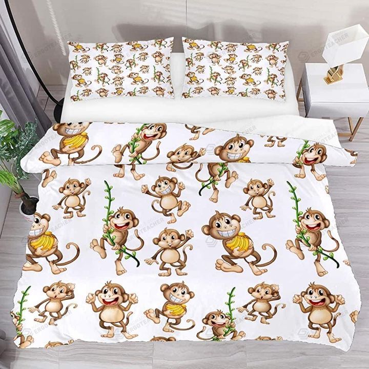 Happy Monkey Banana PatternBed Sheets Duvet Cover Bedding Sets