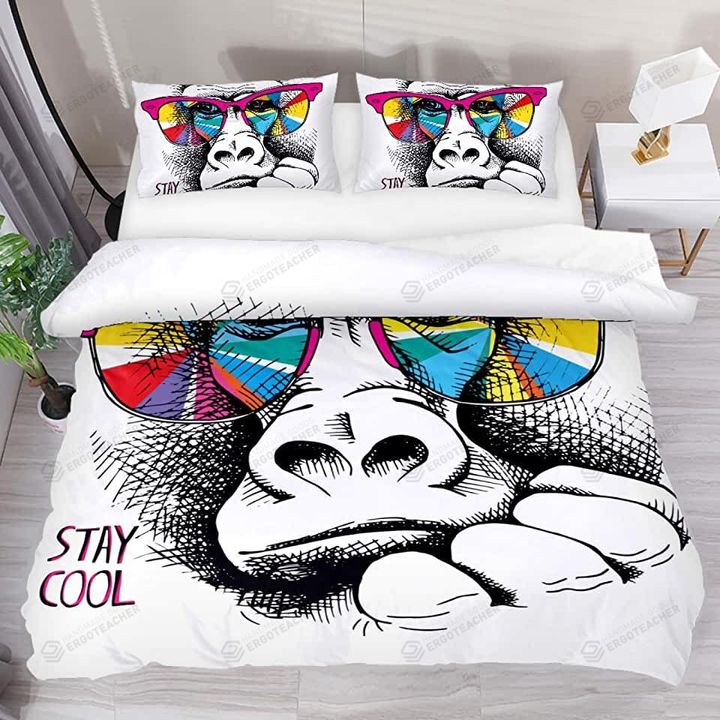 Monkey With Rainbow Color Glasses Pattern Stay Cool Bed Sheets Duvet Cover Bedding Sets