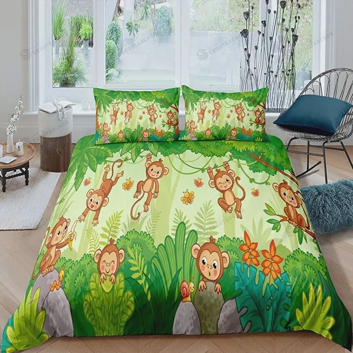 Cute Cartoon Monkeys Bed Sheets Duvet Cover Bedding Sets