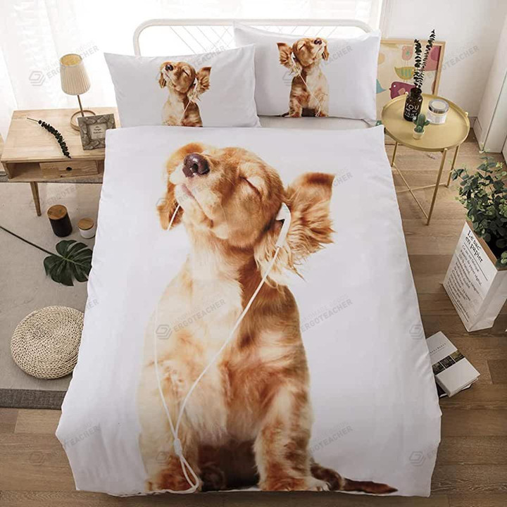 Cute Dog Listening To Music Bed Sheets Duvet Cover Bedding Sets