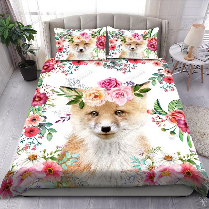 Fox With Flower Bed Sheets Duvet Cover Bedding Set