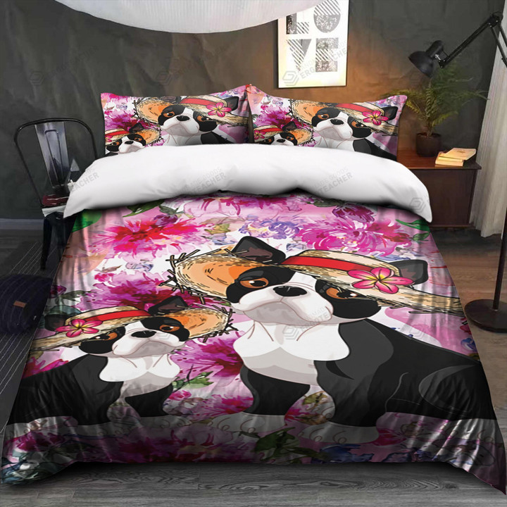 Boston Terrier Wear Hat Bed Sheets Duvet Cover Bedding Set Great Gifts For Birthday Christmas Thanksgiving