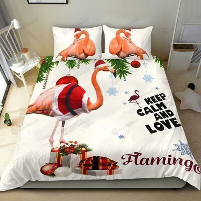 Flamingo Cute Christmas Keep Calm And Love Bed Sheets Duvet Cover Bedding Sets