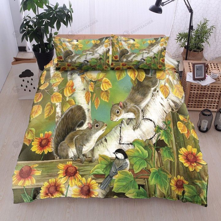 Squirrel Bird Tree Bed Sheets Duvet Cover Bedding Sets
