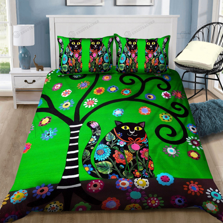 Cat Folk Art Bed Sheets Spread Duvet Cover Bedding Set