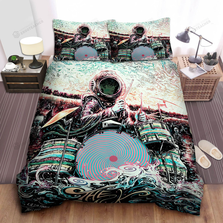 Diver Playing Drums With Waves Artwork Bed Sheets Spread Duvet Cover Bedding Sets