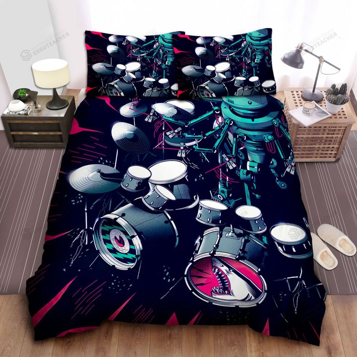 Drums Playing Machine Digital Illustration Bed Sheets Spread Duvet Cover Bedding Sets