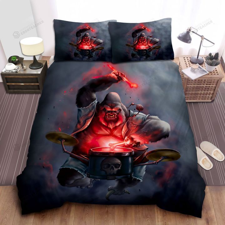 King Kong Playing Drum Kit Digital Art Bed Sheets Spread Duvet Cover Bedding Sets