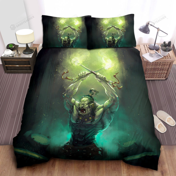 Green Orc Playing Drums Artwork Bed Sheets Spread Duvet Cover Bedding Sets