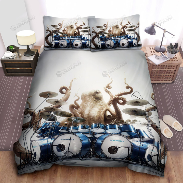 Giant Octopus Playing Drum Set 3d Illustration Bed Sheets Spread Duvet Cover Bedding Sets