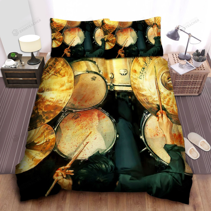 Cool Drummer Playing Till Bleed Out Artwork Bed Sheets Spread Duvet Cover Bedding Sets