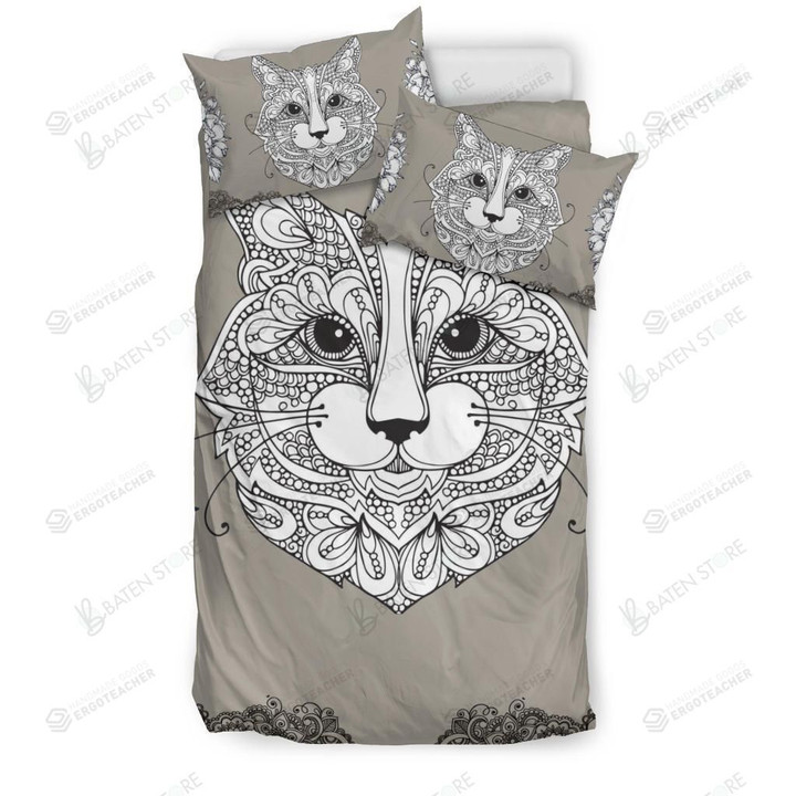 Paisley Cat White And Gray Bed Sheets Spread Duvet Cover Bedding Set