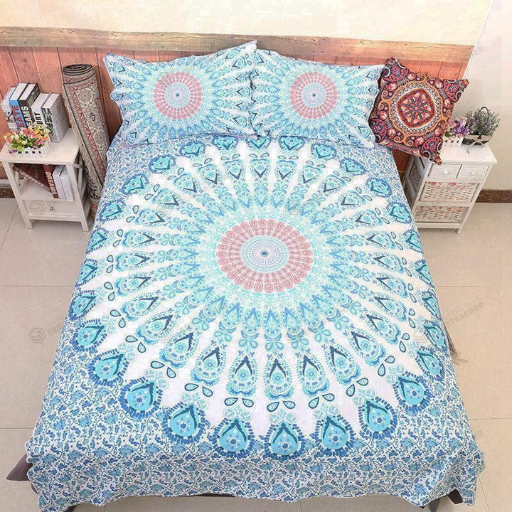 Blue Mandala Pattern Bed Sheets Duvet Cover Bedding Set Great Gifts For Birthday Christmas Thanksgiving