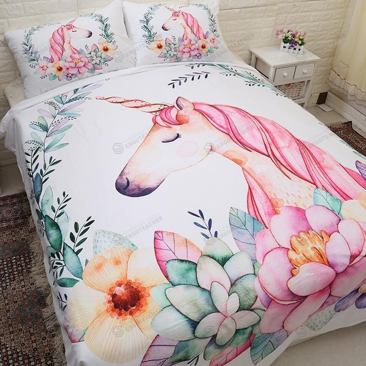 Unicorn In Flower Garden Bed Sheets Duvet Cover Bedding Set Great Gifts For Birthday Christmas Thanksgiving
