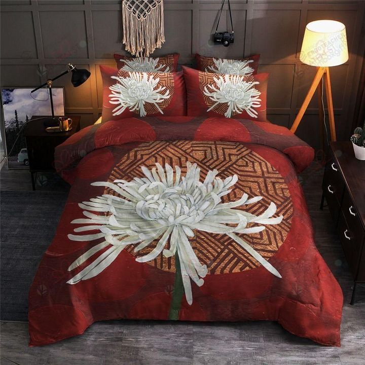 White Chrysanthemum Bed Sheets Duvet Cover Bedding Set Great Gifts For Birthday Christmas Thanksgiving