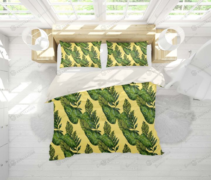 Yellow Green Leaves Bed Sheets Duvet Cover Bedding Set Great Gifts For Birthday Christmas Thanksgiving